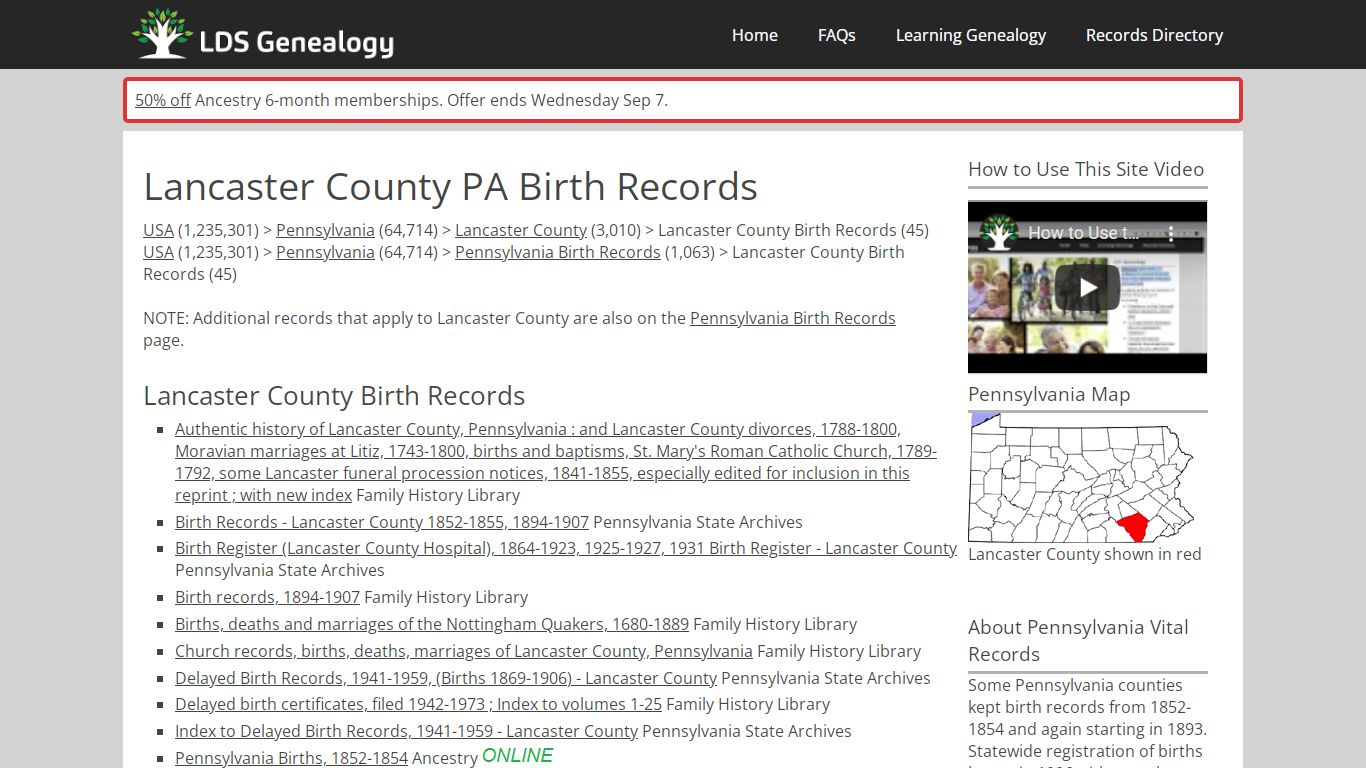 Lancaster County PA Birth Records - LDS Genealogy